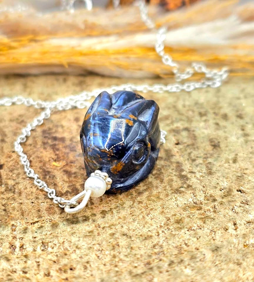 Natural Pietersite Rabbit Necklace featuring a hand-carved genuine gemstone rabbit pendant-My Aura Gemstones