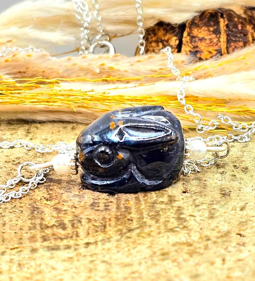 Natural Pietersite Rabbit Necklace featuring a hand-carved genuine gemstone rabbit pendant-My Aura Gemstones