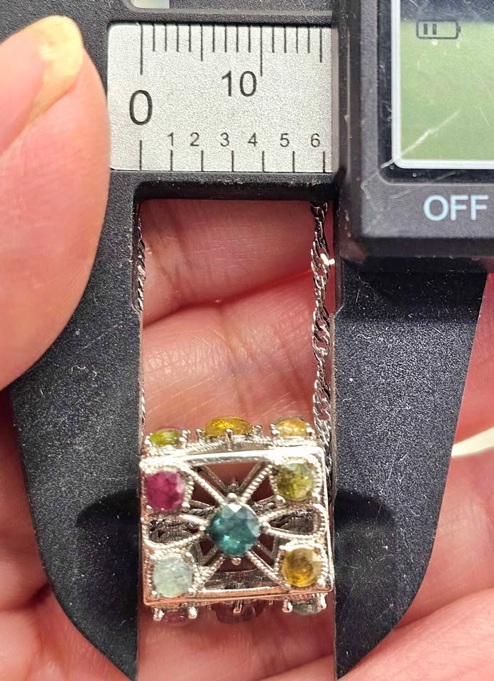 Natural rainbow faceted tourmaline rectangular cage crystal pendant necklace — My Aura Gemstones