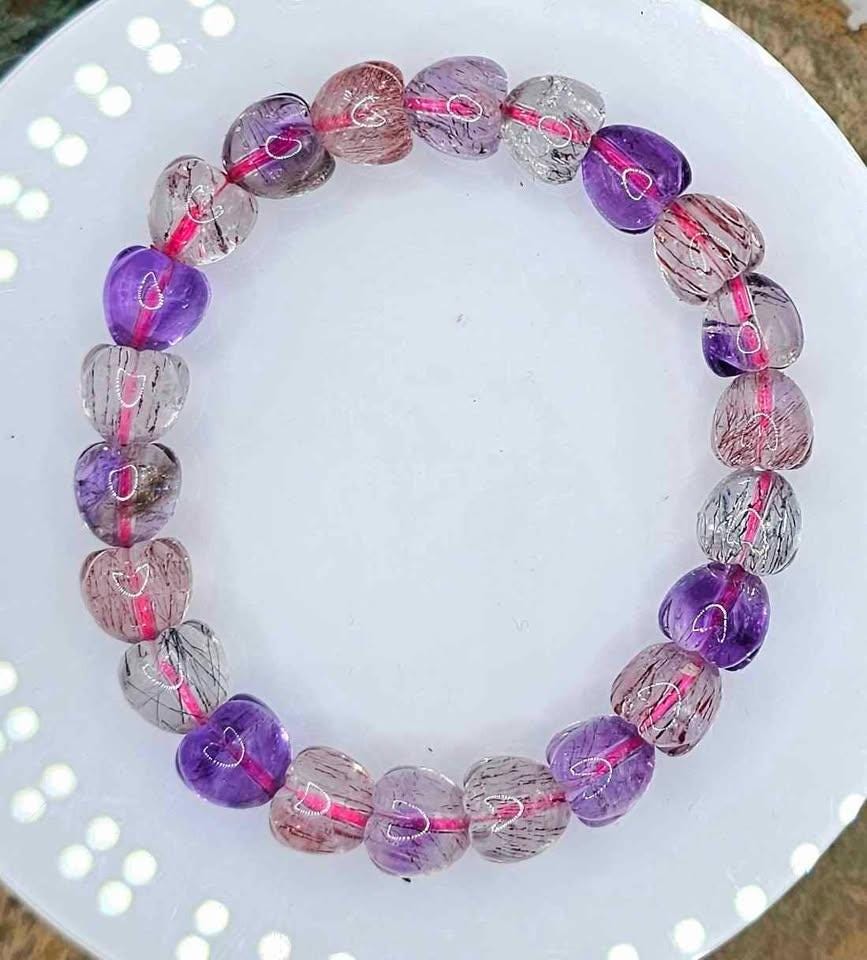 Rare Nature Super Seven Crystal 3D Strawberry Beads Bracelet