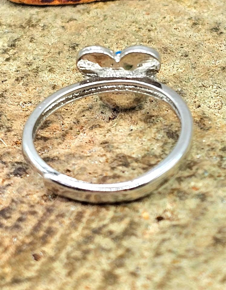 Natural Blue Apatite Owl Adjustable Ring featuring a genuine blue gemstone with a detailed silver-tone owl design.