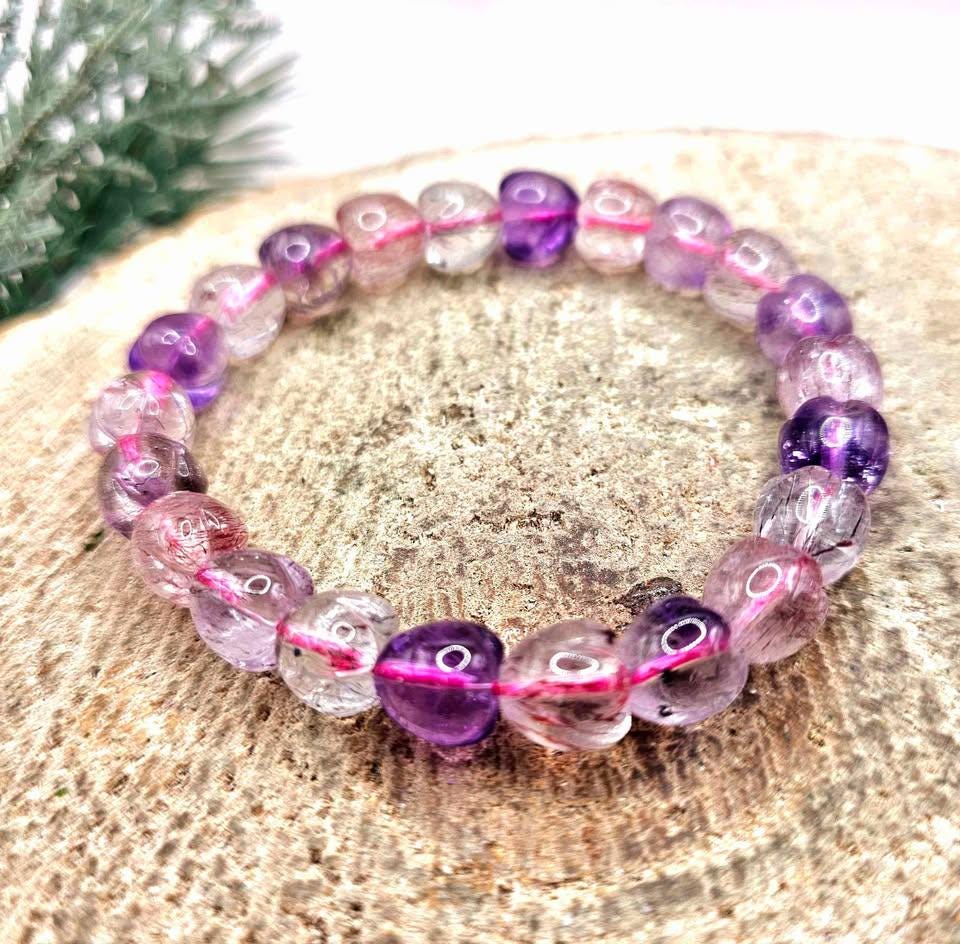 Rare Nature Super Seven Crystal 3D Strawberry Beads Bracelet