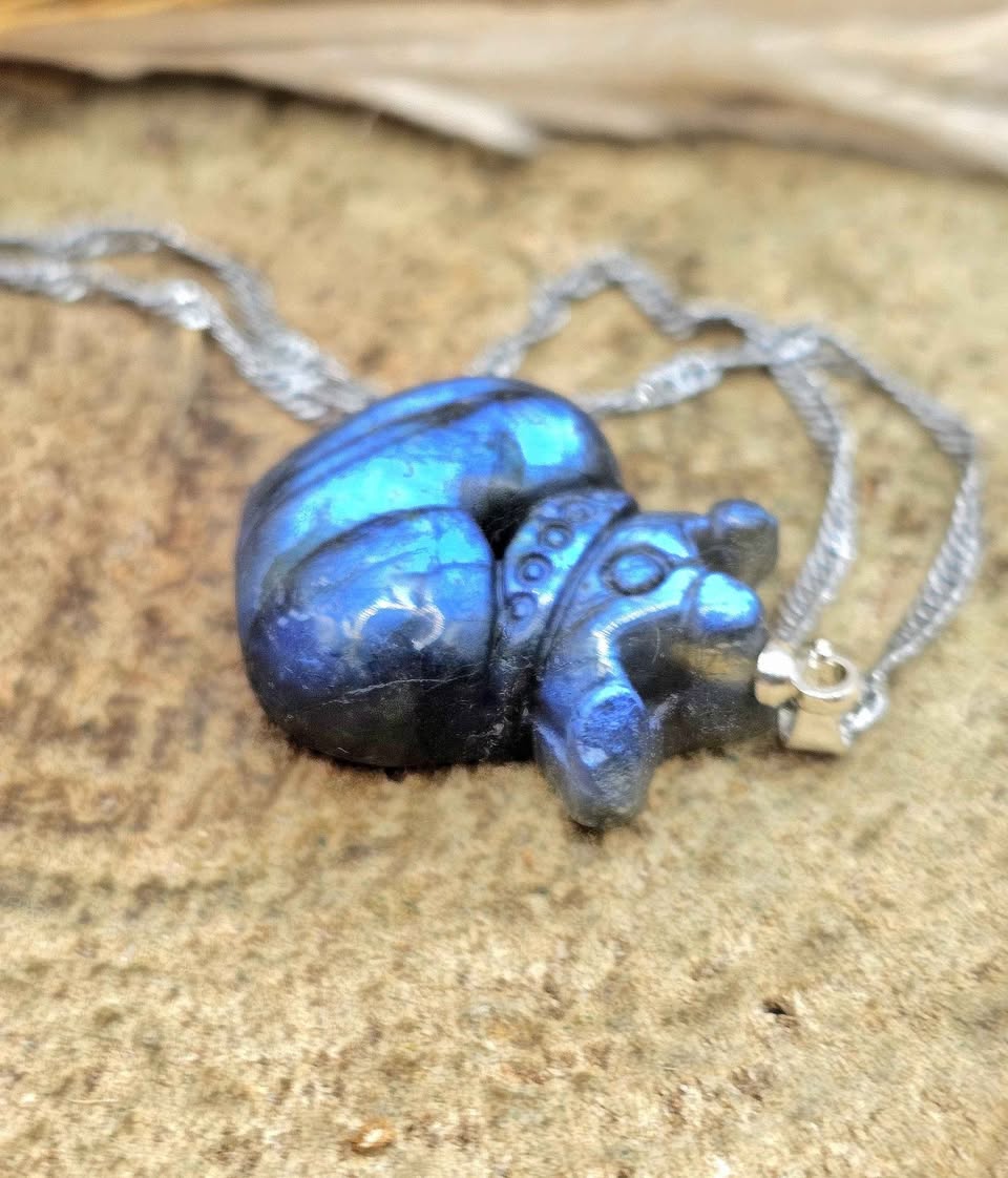 Natural labradorite heart with crown crystal pendant necklace — My Aura Gemstones