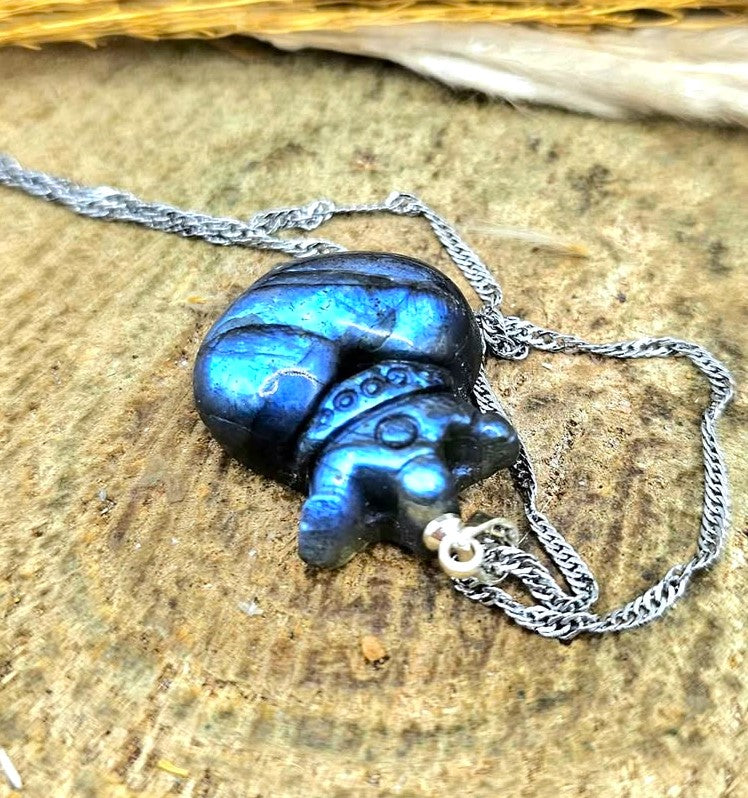 Natural labradorite heart with crown crystal pendant necklace — My Aura Gemstones