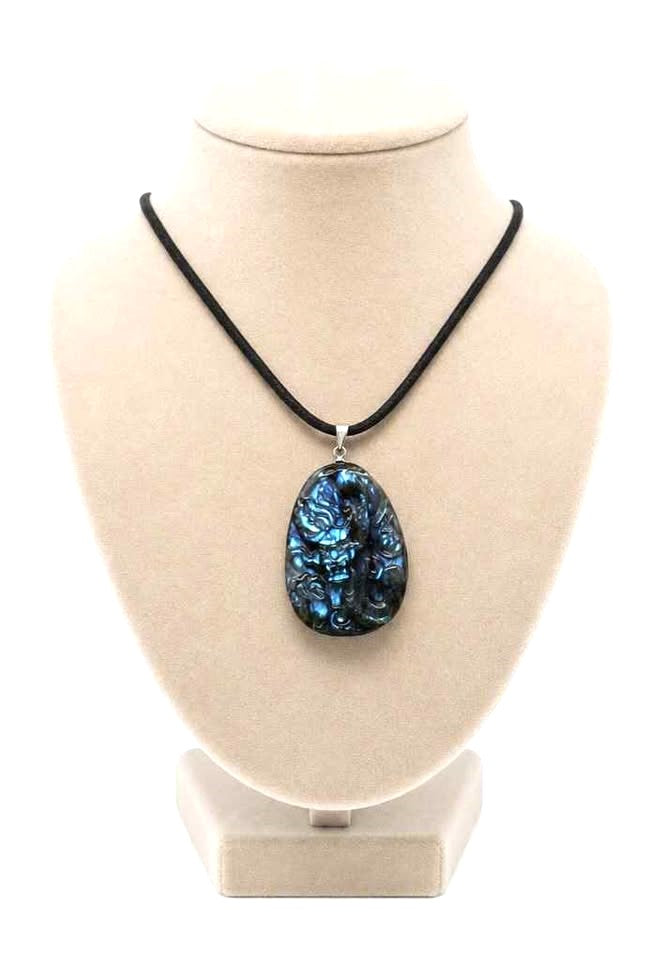 Natural labradorite hand-carved flying dragon crystal pendant necklace — My Aura Gemstones