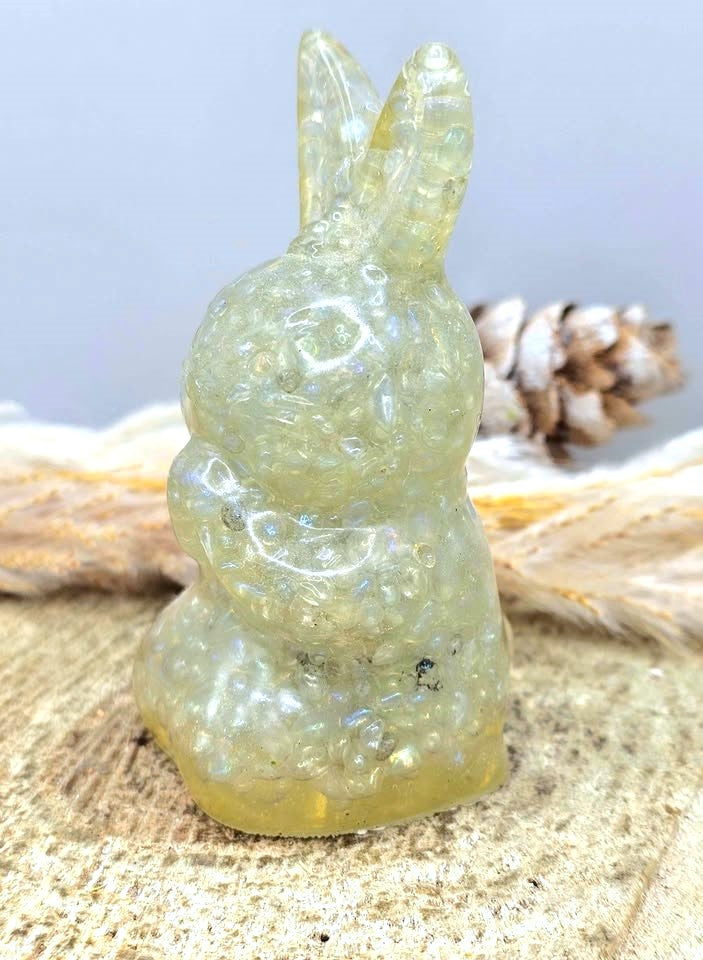 Nature Crystal Chips Resin 3" Rabbit Figurine side view-My Aura Gemstones 