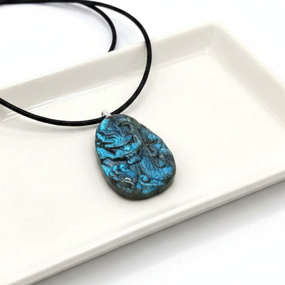 Natural labradorite hand-carved flying dragon crystal pendant necklace — My Aura Gemstones