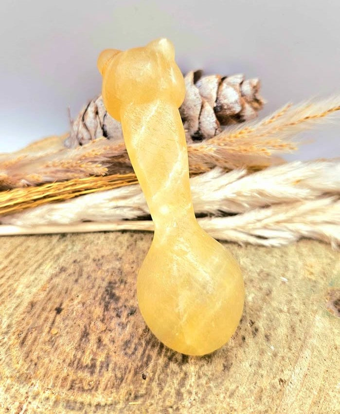 Natural yellow calcite hand-carved panda spoon crystal home decor — My Aura Gemstones