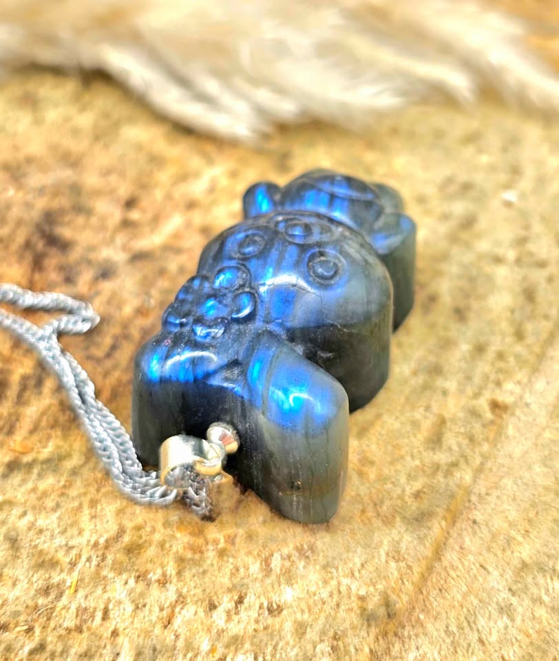 labradorite cheerful rabbit with flower pendant — My Aura Gemstones