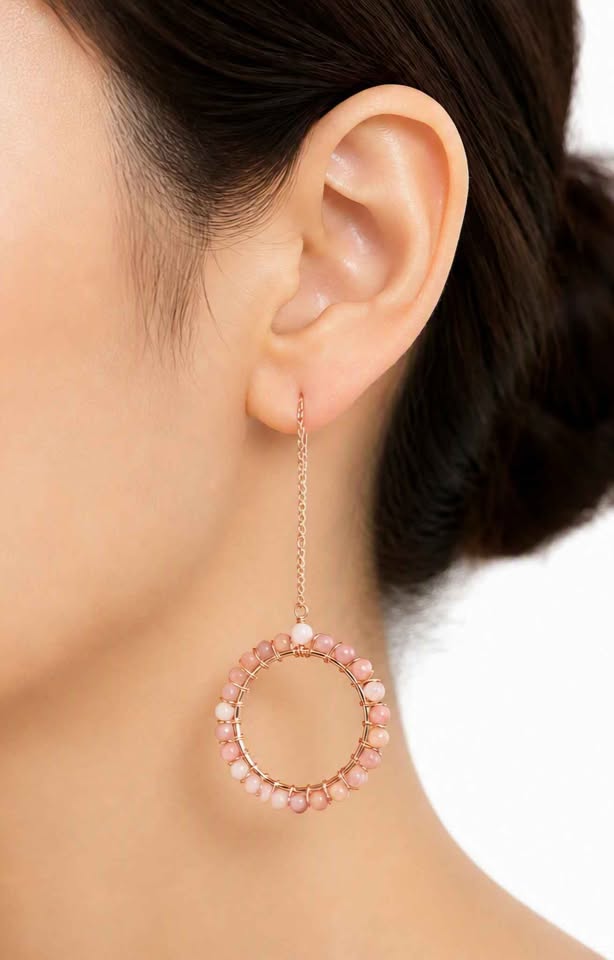 Pink plum blossom tourmaline faceted  threader earrings back detail — My Aura Gemstones