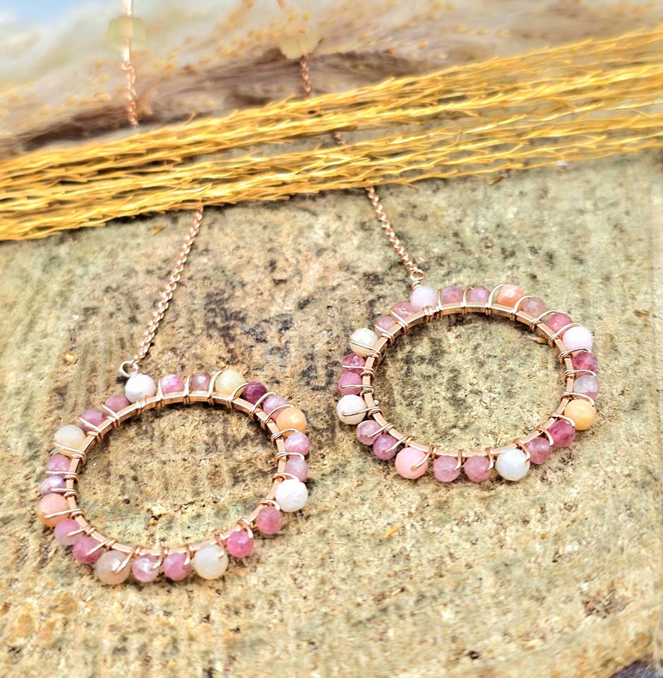 Pink plum blossom tourmaline faceted  threader earrings back detail — My Aura Gemstones