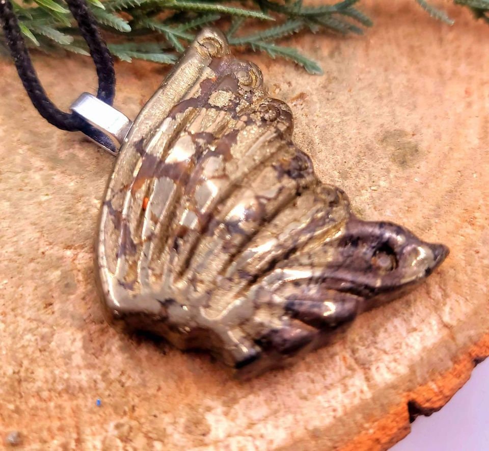 Nature Gold Pyrite Big Butterfly Wing Pendant Necklace