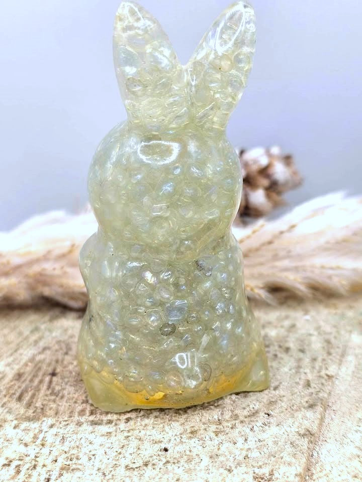 Nature Crystal Chips Resin 3" Rabbit Figurine side view-My Aura Gemstones 