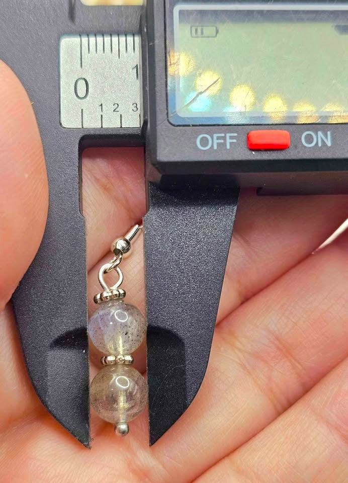 Natural labradorite flashy double round beads 925 dangle crystal earring — My Aura Gemstones