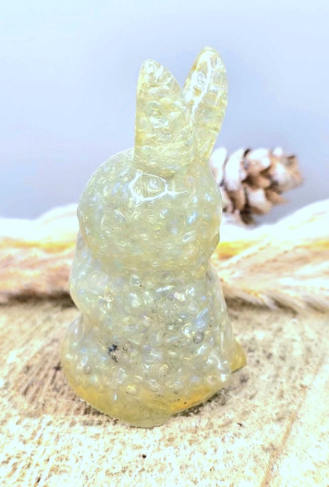 Nature Crystal Chips Resin 3" Rabbit Figurine back side view-My Aura Gemstones 