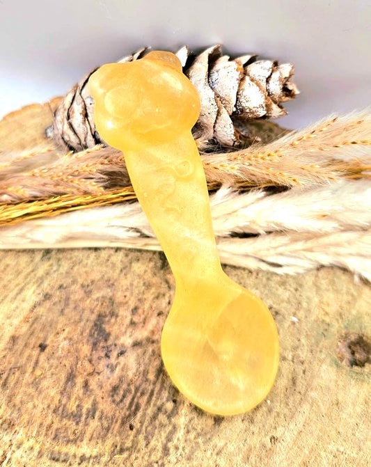 Natural yellow calcite hand-carved panda spoon crystal home decor — My Aura Gemstones