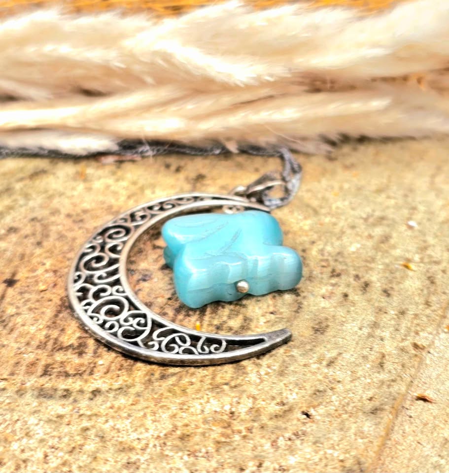 Beautiful hanging cat eye stone rabbit with moon crystal pendant necklace — My Aura Gemstones