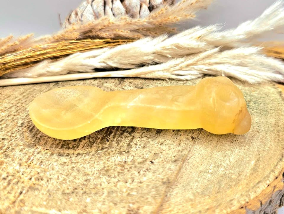 Natural yellow calcite hand-carved panda spoon crystal home decor — My Aura Gemstones