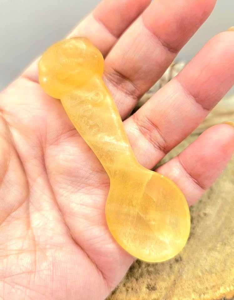 Natural yellow calcite hand-carved panda spoon crystal home decor — My Aura Gemstones
