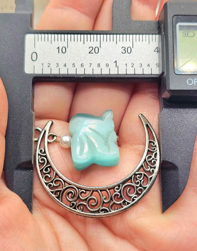 Beautiful hanging cat eye stone rabbit with moon crystal pendant necklace — My Aura Gemstones