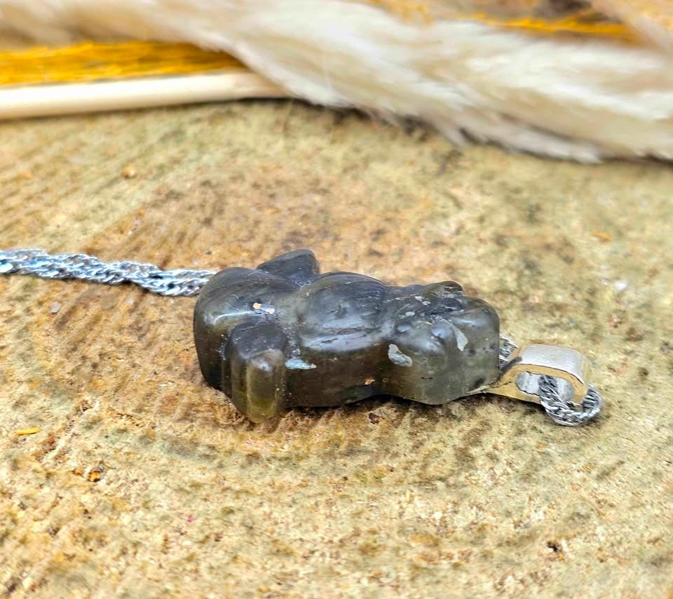 Natural labradorite carved flashy flying angel crystal pendant necklace — My Aura Gemstones