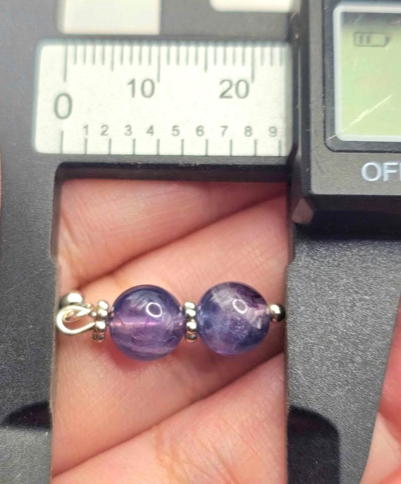 Handcrafted purple fluorite dangle earrings with 7mm lavender‑to‑violet beads, silver‑tone spacers, and S925 stamped fishhook ear wires.-My Aura Gemstones