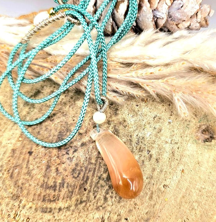 Healer quartz pepper pendant necklace back view — My Aura Gemstones