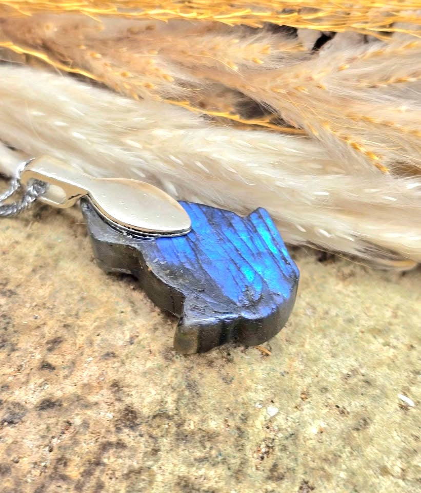 Natural labradorite carved flashy flying angel crystal pendant necklace — My Aura Gemstones