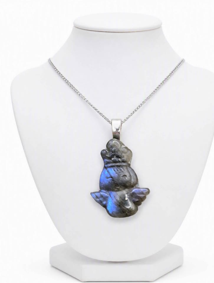 Natural labradorite carved flashy flying angel crystal pendant necklace — My Aura Gemstones