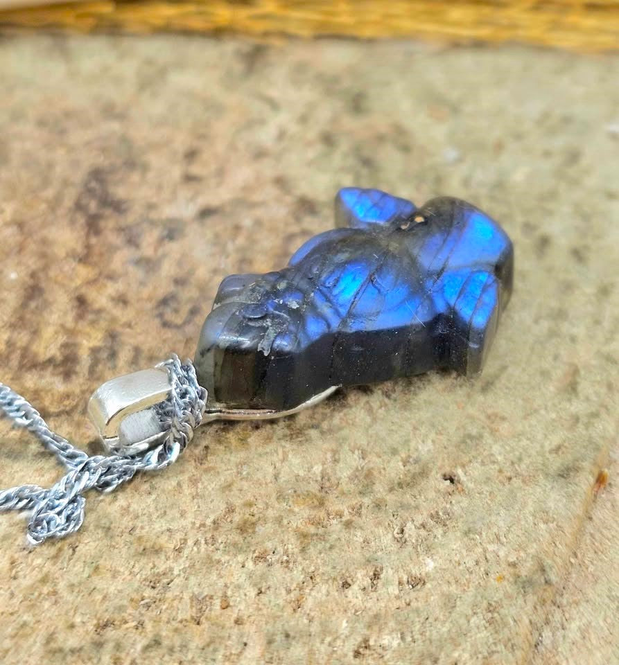 Natural labradorite carved flashy flying angel crystal pendant necklace — My Aura Gemstones