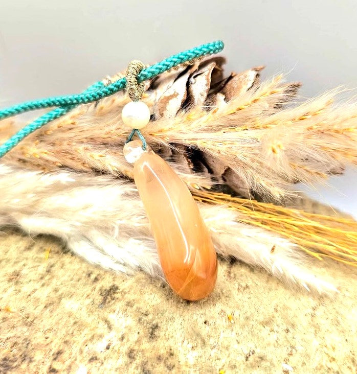 Healer quartz pepper pendant teal braided cord detail — My Aura Gemstones