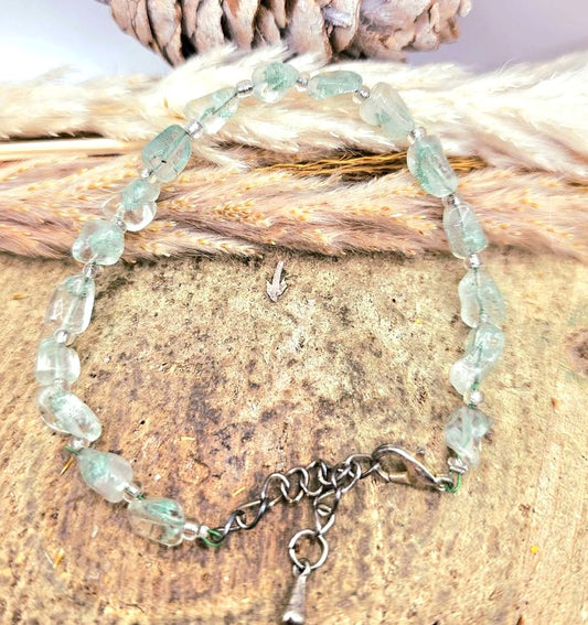 Natural Green Garden Quartz Nugget Bracelet – Moss Quartz Crystal Jewelry, Healing Stone Gift