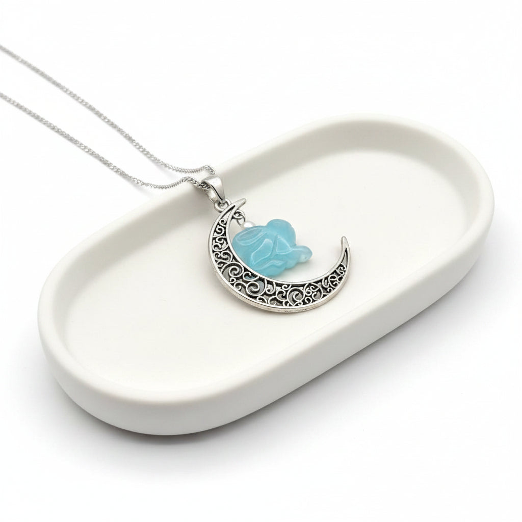 Beautiful hanging cat eye stone rabbit with moon crystal pendant necklace — My Aura Gemstones