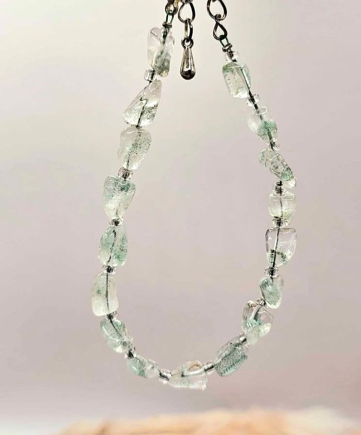 Natural green garden quartz nugget bracelet detail view — My Aura Gemstones