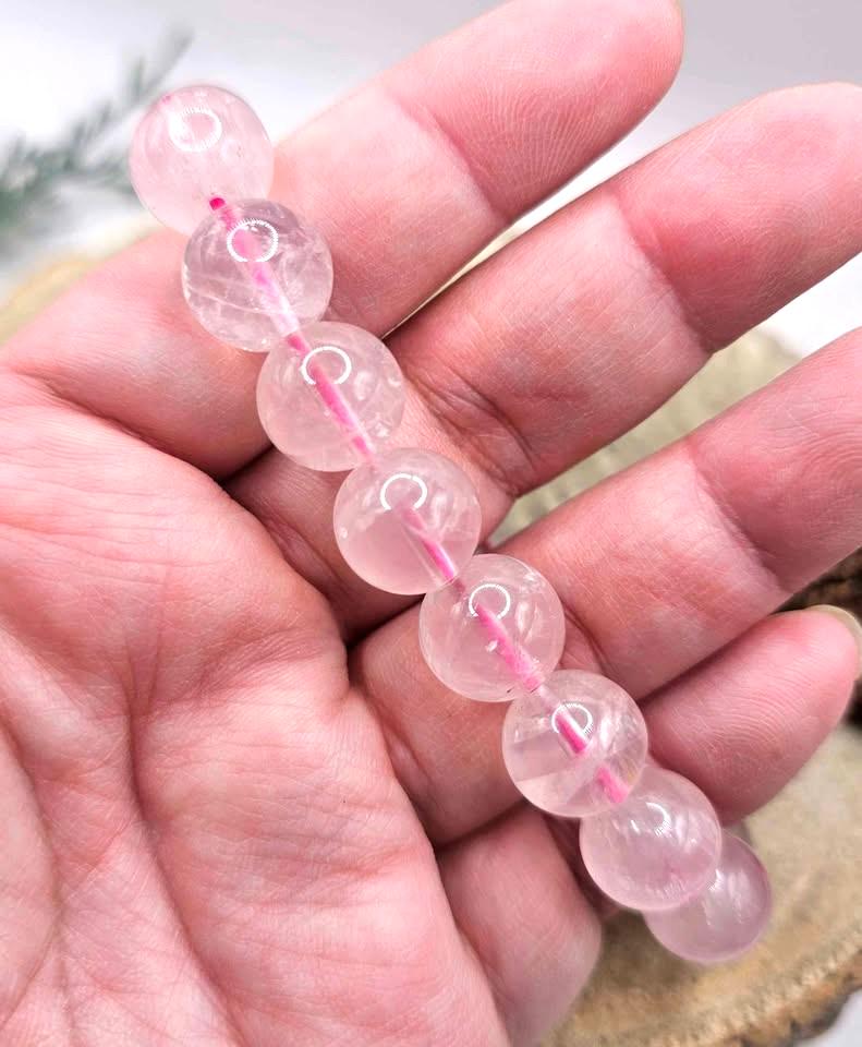 Nature Rose Quartz 12mm Round Beads Bracelet