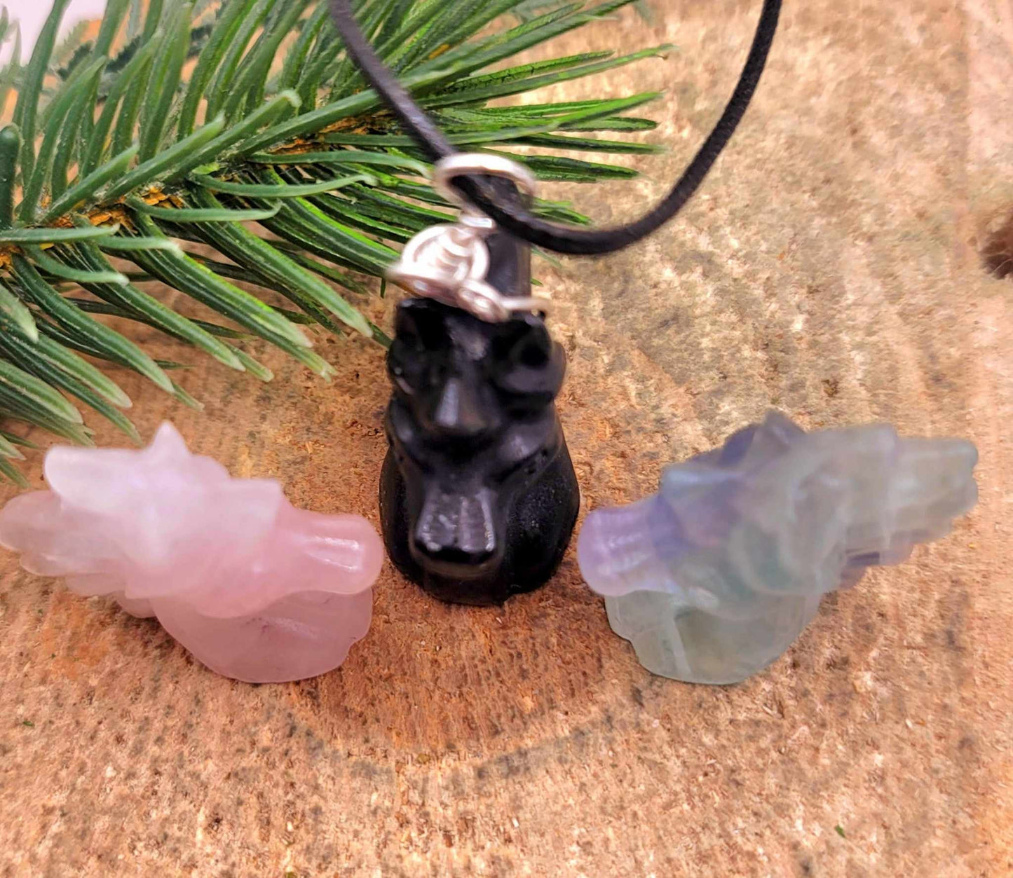 Selection Of Nature Stone Hand Carved Unicorn Pendant Necklace
