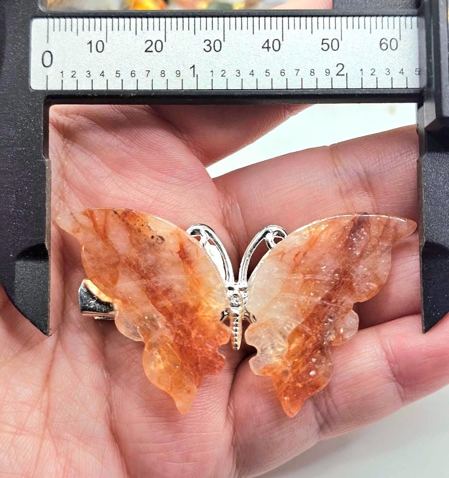 Natural golden healer butterfly hair clip lifestyle view — My Aura Gemstones