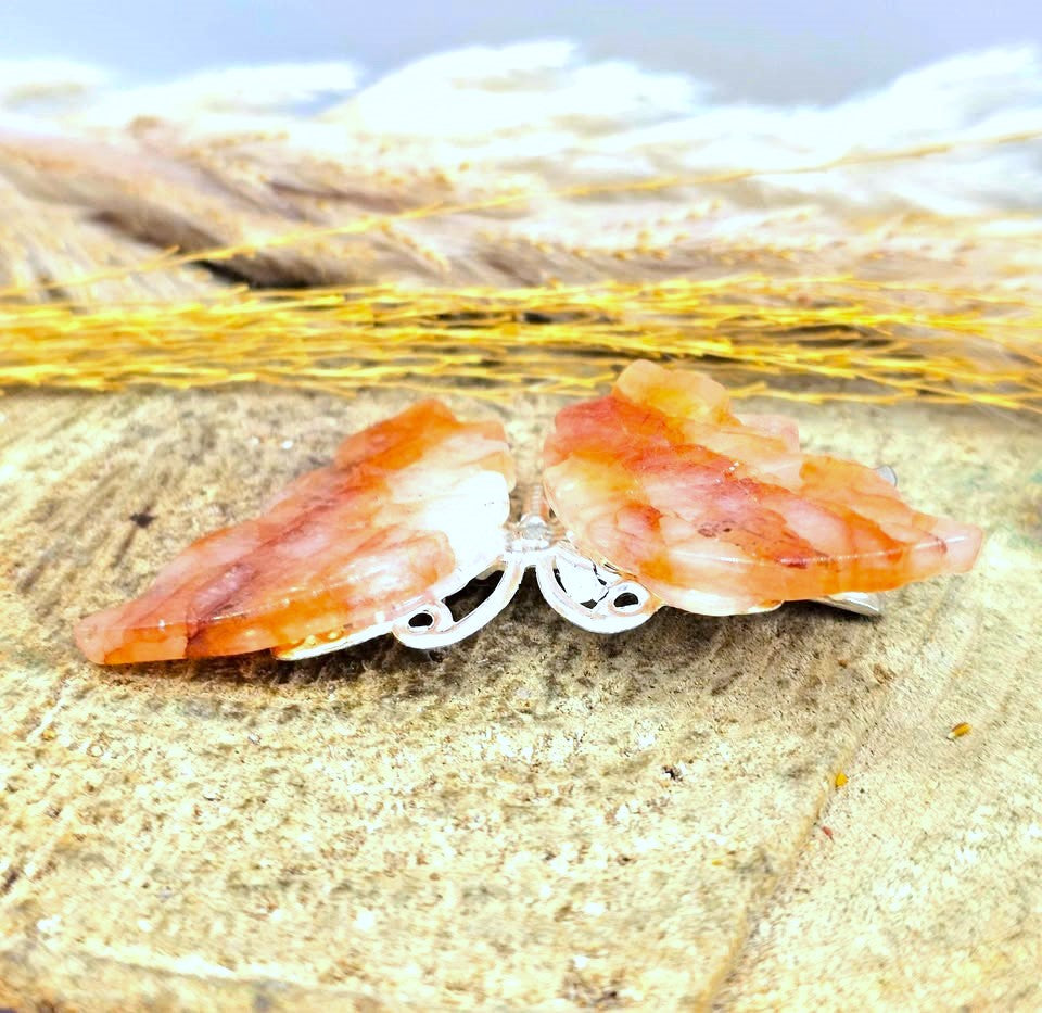 Natural golden healer butterfly hair clip side view — My Aura Gemstones