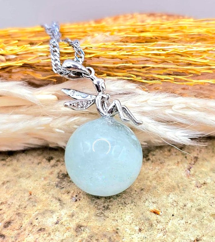 Natural blue morganite pendant necklace close-up — My Aura Gemstones