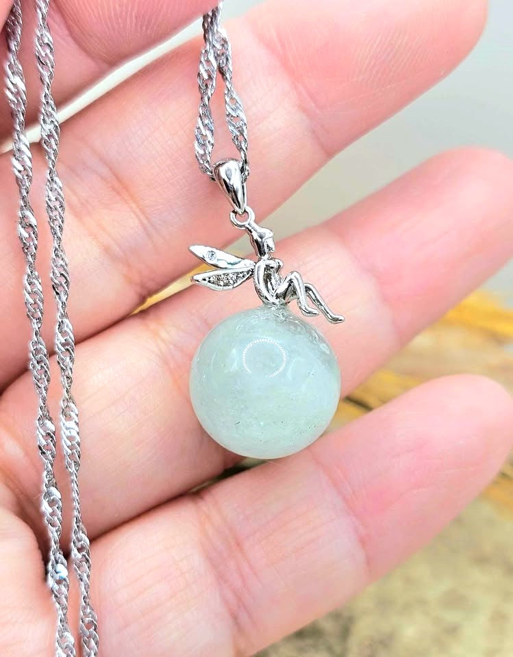 Natural blue morganite pendant fairy charm detail — My Aura Gemstones