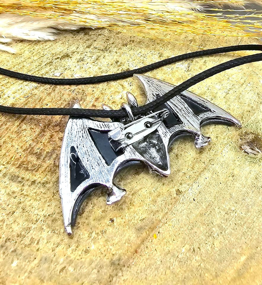 Flying bat abalone shell pendant necklace alternate angle — My Aura Gemstones