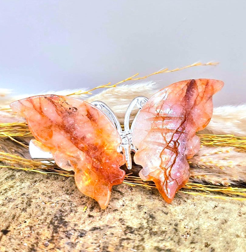 Natural golden healer butterfly hair clip wing detail — My Aura Gemstones