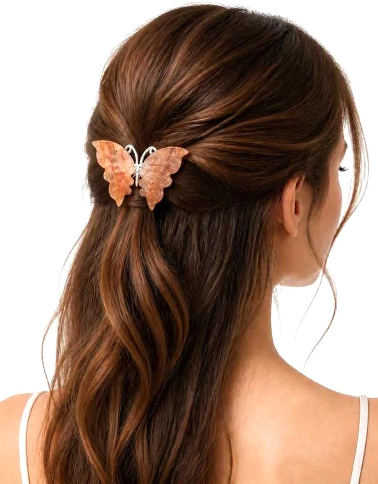 Natural golden healer butterfly hair clip close-up — My Aura Gemstones