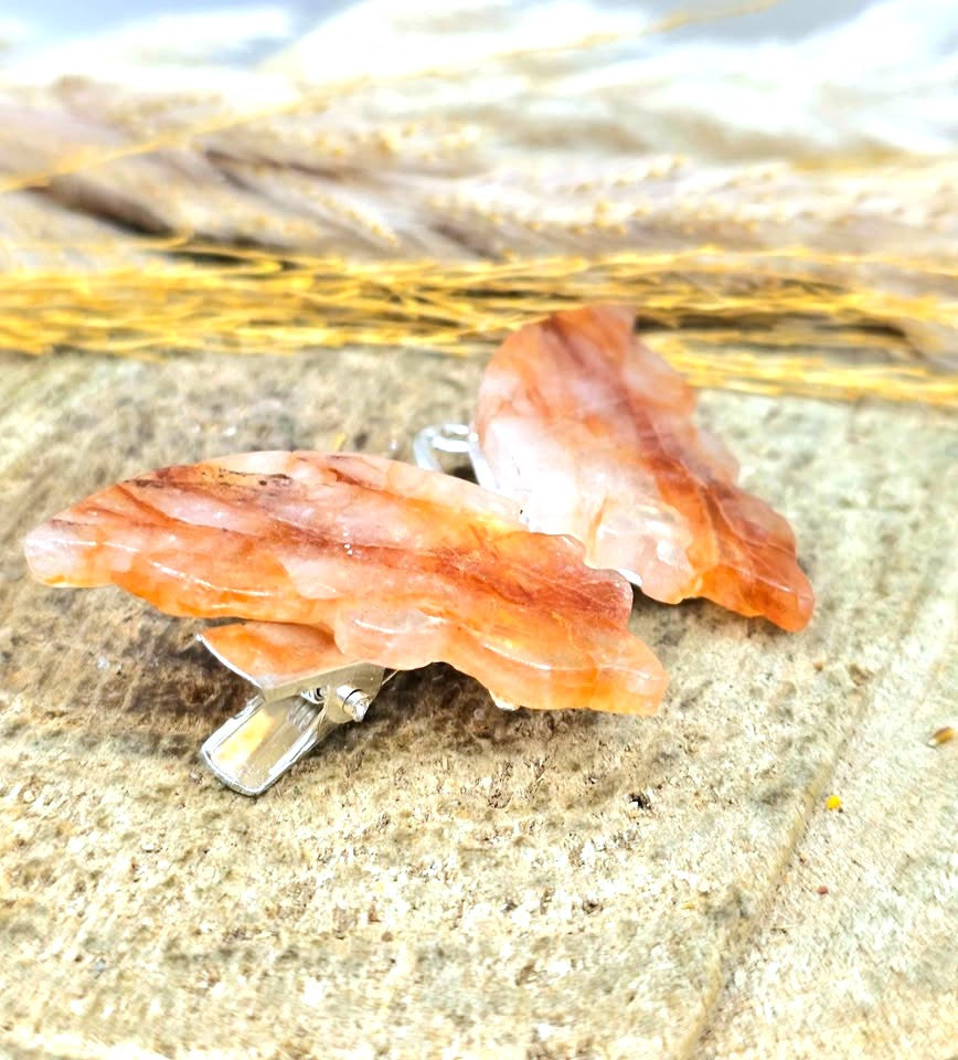 Natural golden healer butterfly hair clip size reference — My Aura Gemstones