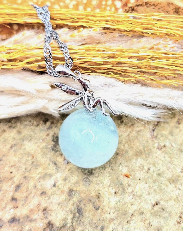 Natural blue morganite pendant necklace with fairy accent — My Aura Gemstones