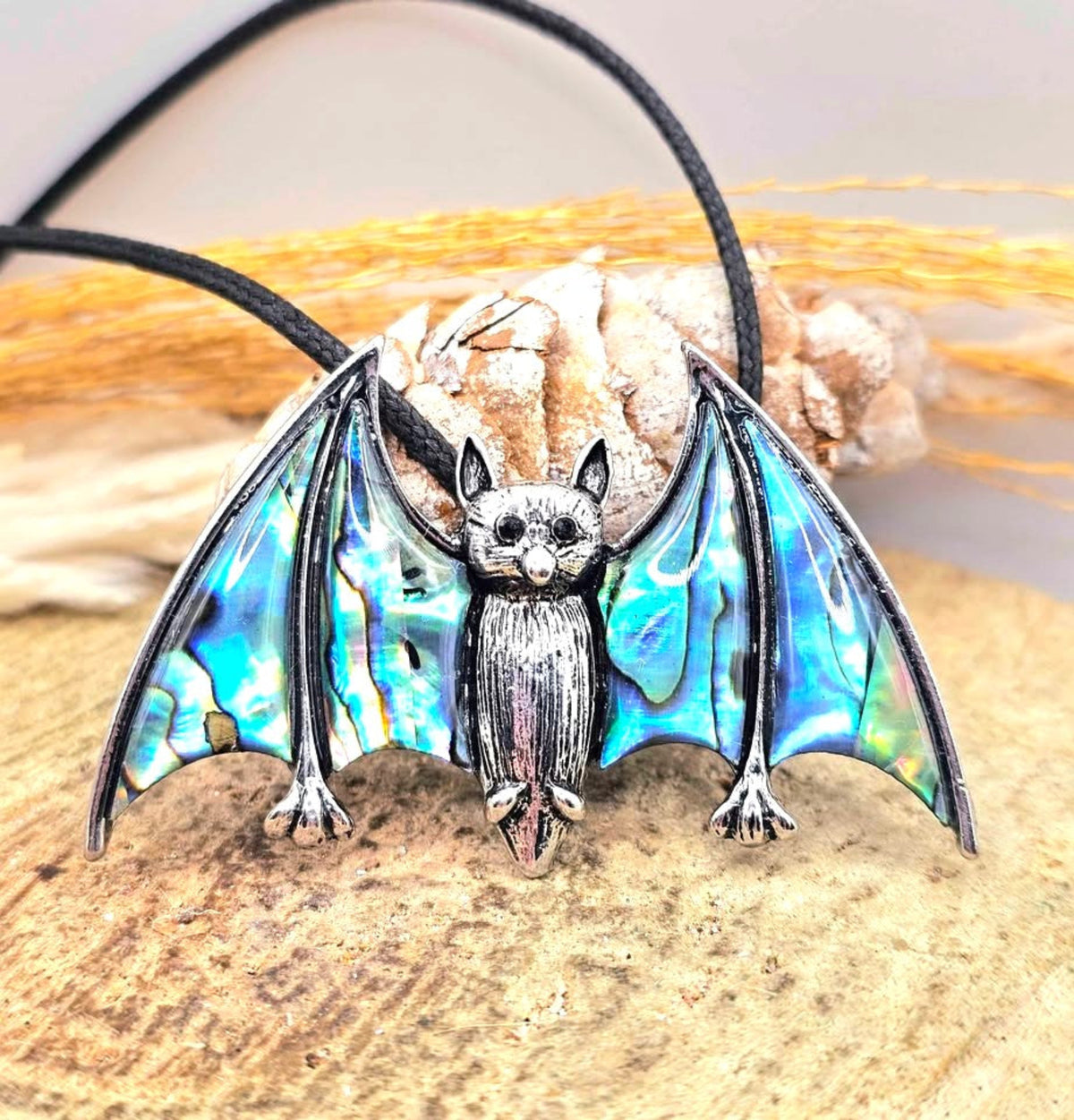 Flying bat abalone shell pendant necklace — My Aura Gemstones