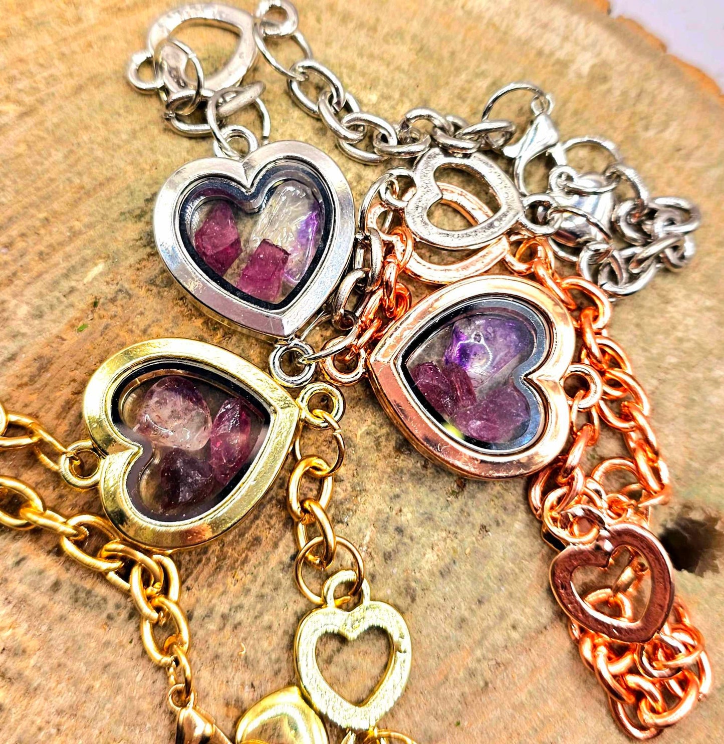 Floating Crystal Stone Openable Heart Locket Bracelet
