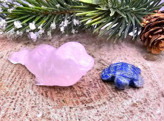 Nature Crystal Stone Carved Sea Seal & Turtle Figures