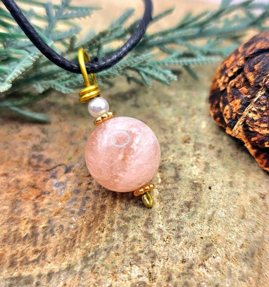 Nature  Morganite Big Round Bead Pendant Necklace