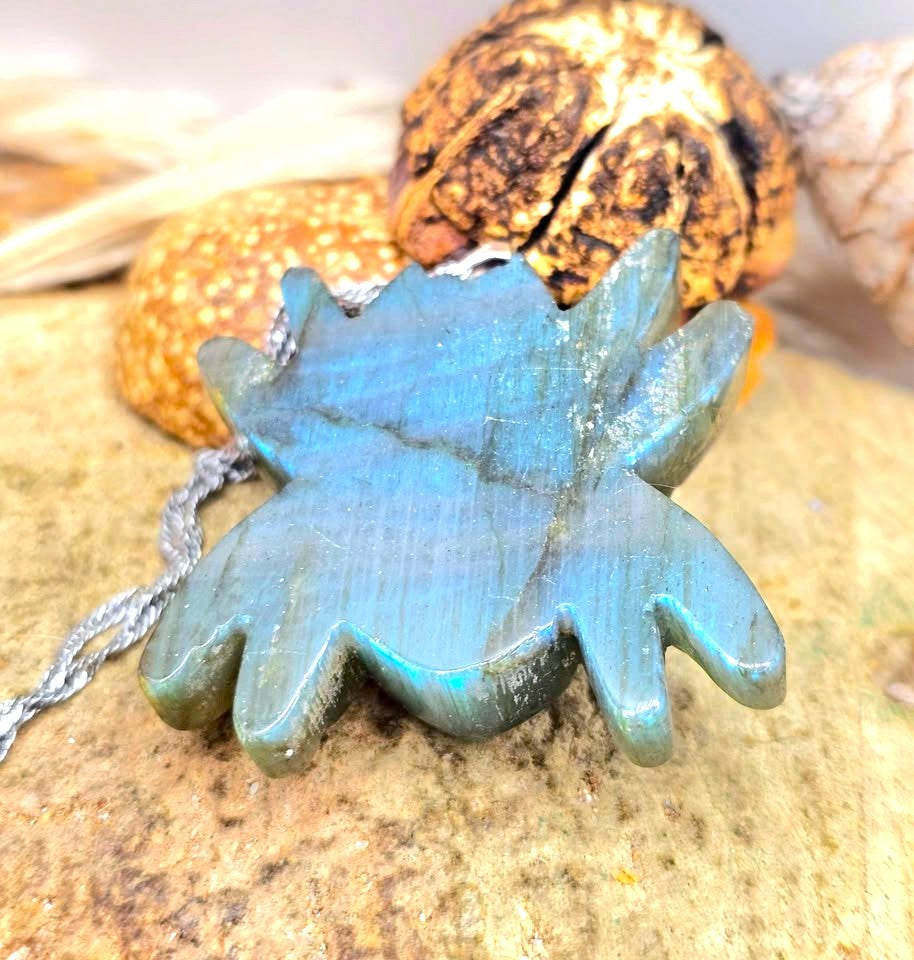 Natural labradorite carved spider pendant necklace with natural blue flash — My Aura Gemstones